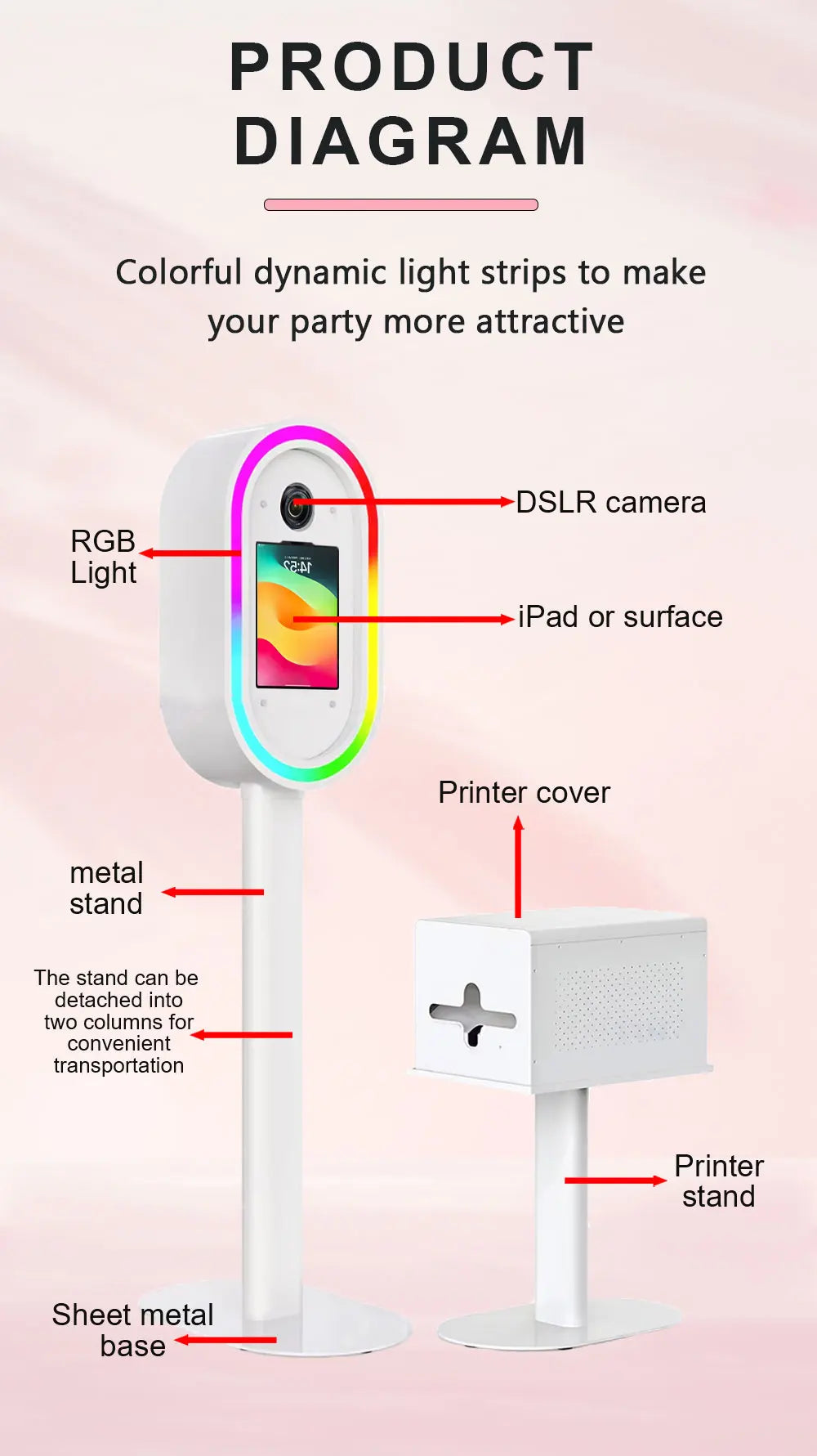 Oval Salsa iPad  Photo Booth Machine Quick Assembly DSLR Photobooth With Printer Cover And Stand Optional iPad Selfie Photobooth