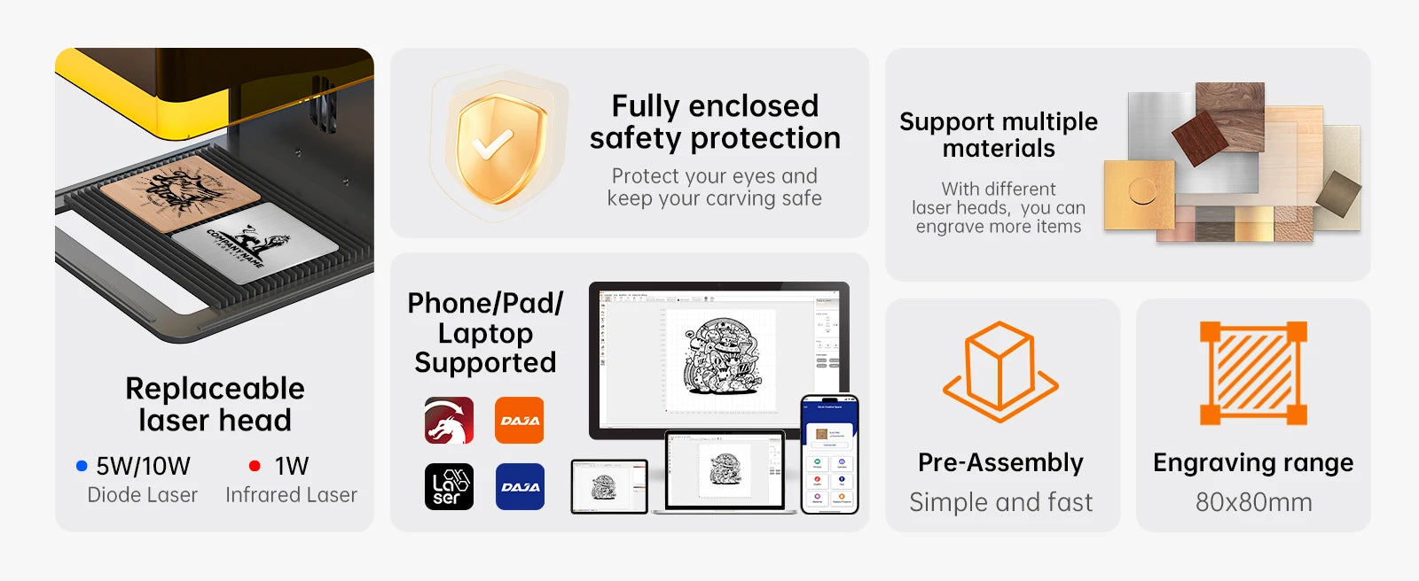 DAJA DJ6 Pro Mini Laser Engraving Machine Safety Cover Cut Business Engraving Machine for Metal JewelryWood Acrylic Glass