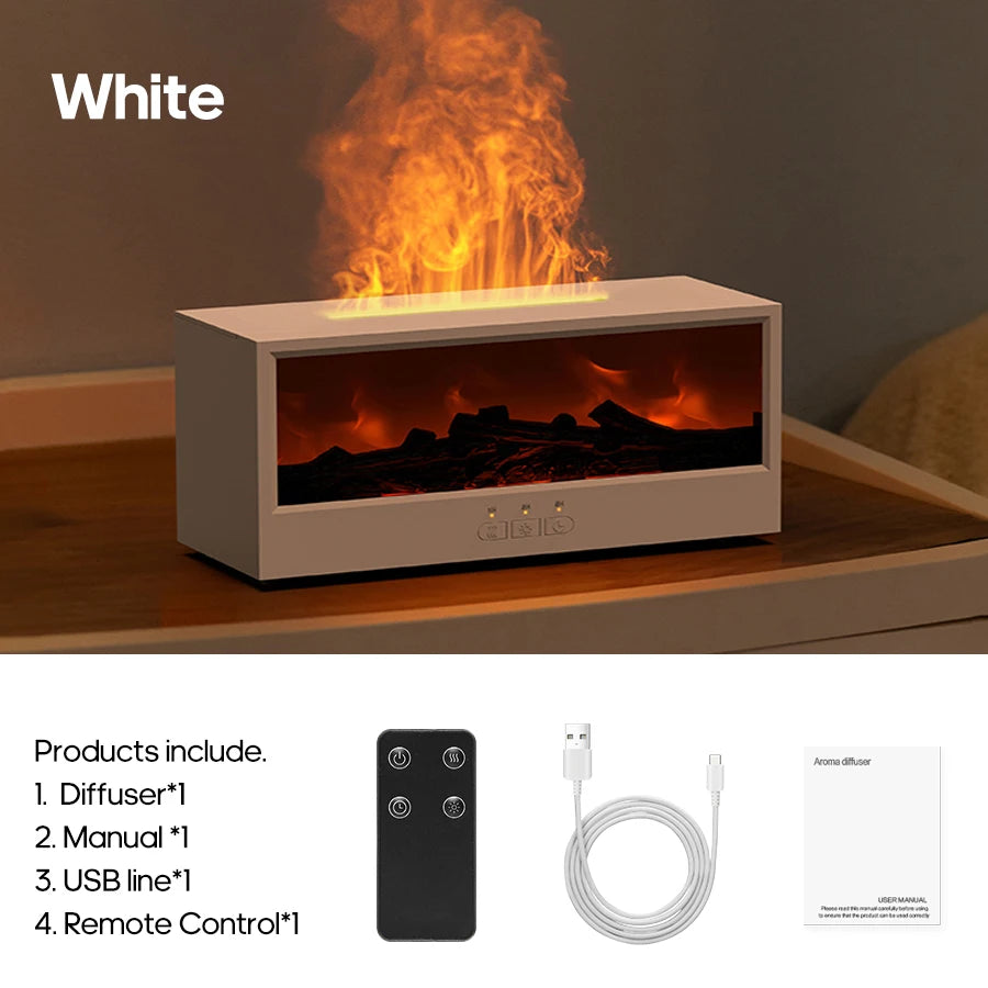 Creative Fireplace Aroma Diffuser Flame Air Humidifier Colorful Lights w/ Remote for Home Office Holiday Gifts/Essential oil set