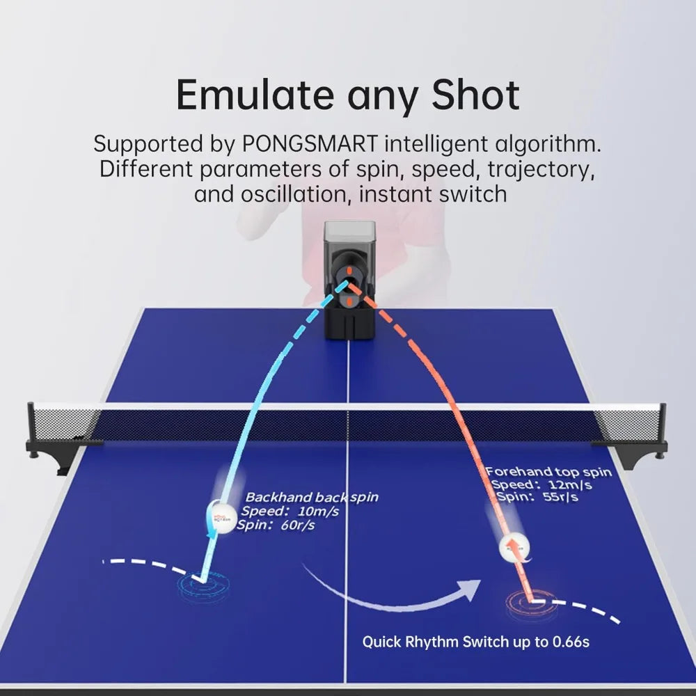 Discount upgrade   Table Tennis Robot,Portable Ping Pong Machine, APP Control, 264 Built in Routines,150 Ball Capacity,Customize