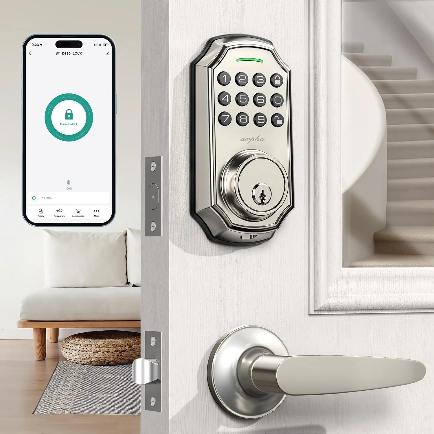 LNDU Smart Lock D180 100 Entry Codes Electronic Keypad Deadbolt Anti-Peeping Password One Touch Auto-Locking Security Door Lock