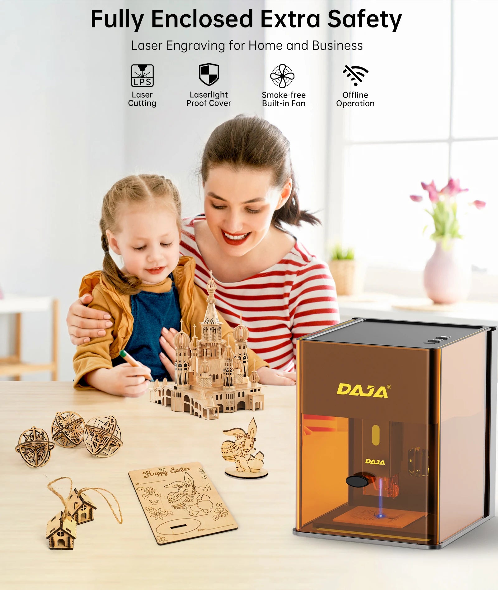 DAJA DJ6 Pro Mini Laser Engraving Machine Safety Cover Cut Business Engraving Machine for Metal JewelryWood Acrylic Glass