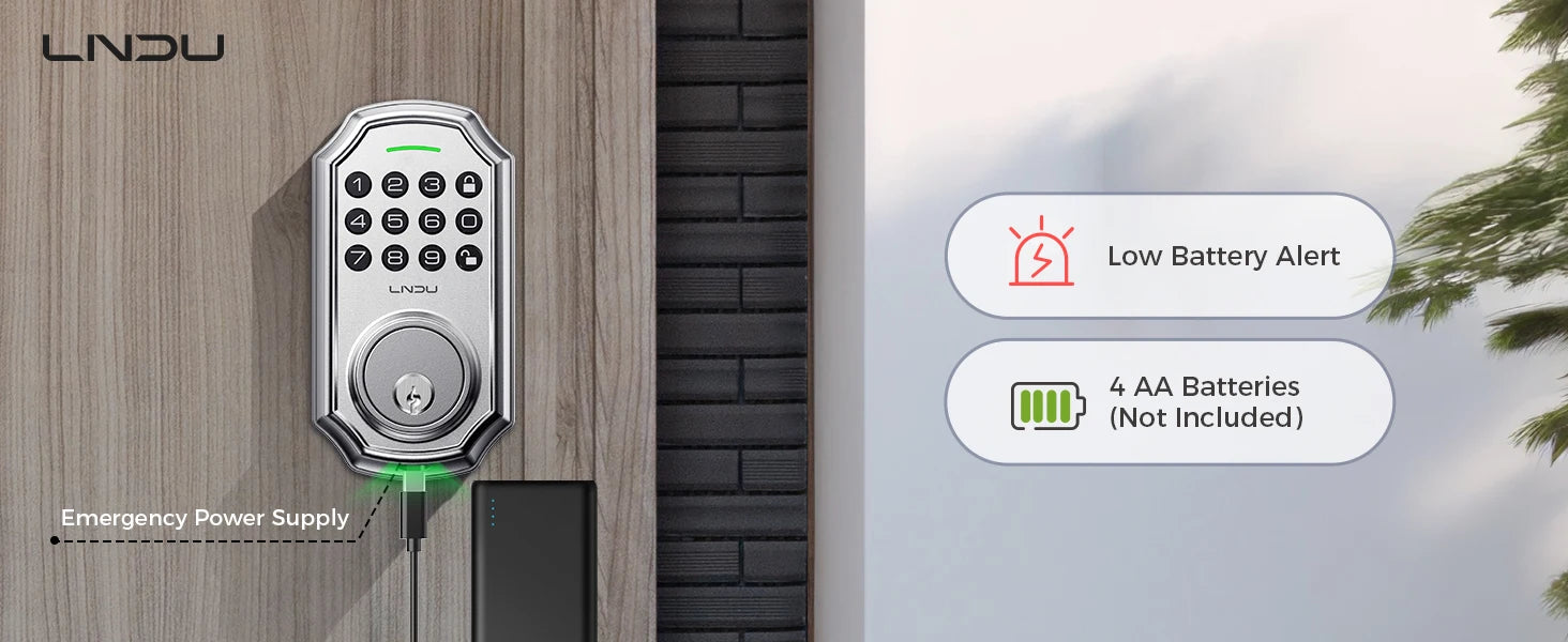 LNDU Smart Lock D180 100 Entry Codes Electronic Keypad Deadbolt Anti-Peeping Password One Touch Auto-Locking Security Door Lock