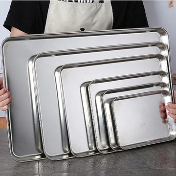 Kitchen Rectangle Stainless Steel Food Storage Serving Trays Sausage Noodles Fruits Dish Restaurant Hotel Metal Dinnerware Plate