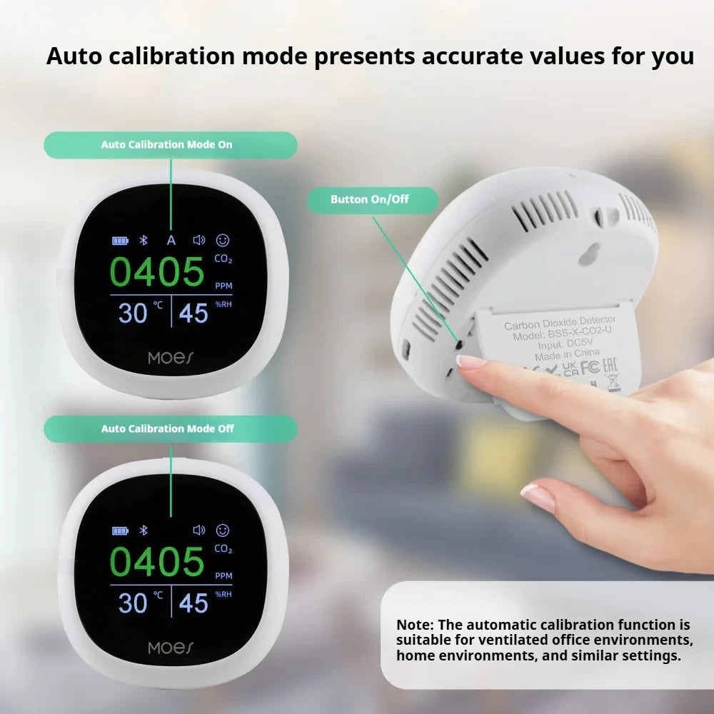 Tuya Smart Bluetooth Air Quality Monitor 3-in-1, APP/Voice Remote Control CO2 Detector with Temperature Humidity Sensor