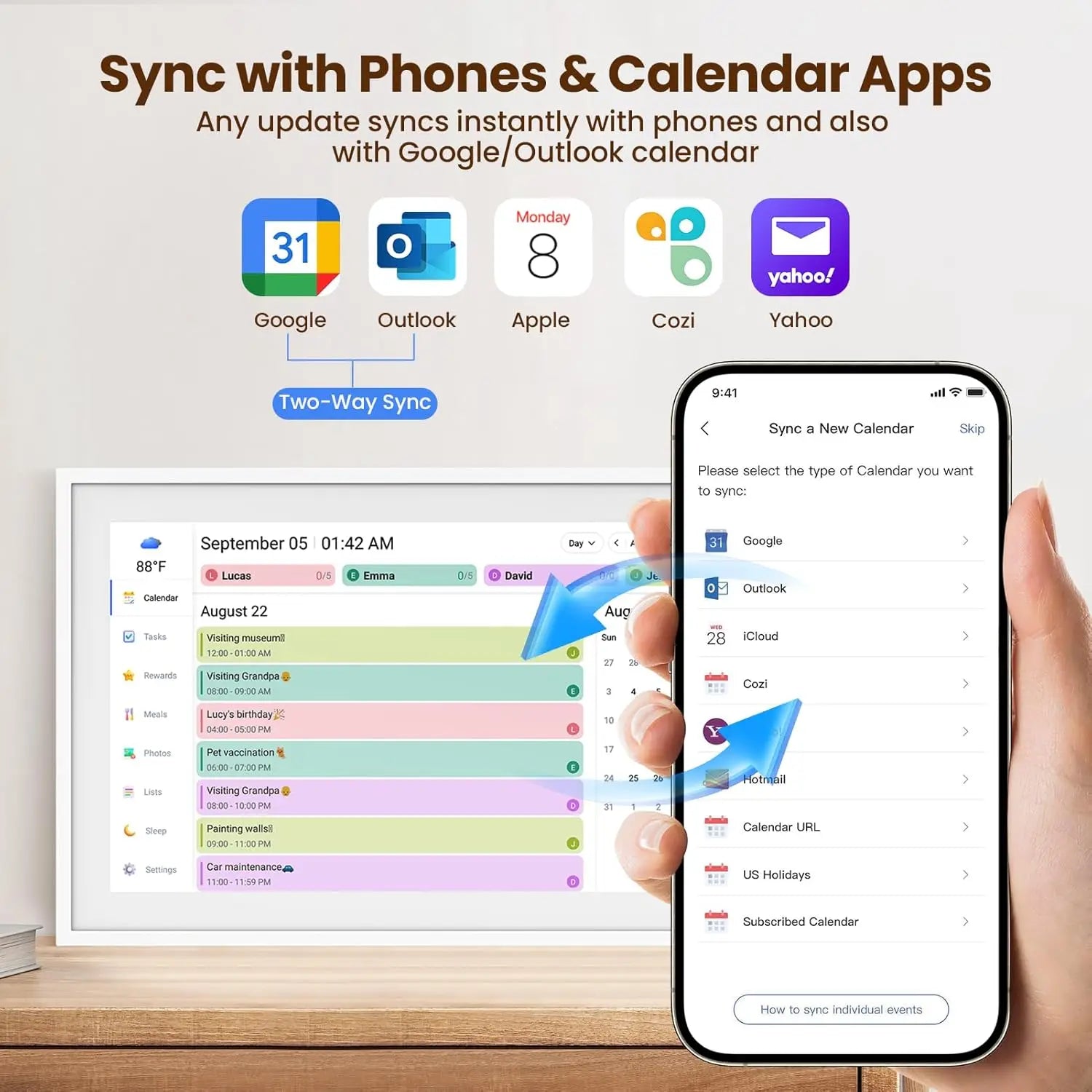 AHXJKA15.6 Inch Digital Smart Calendar Chore Chart 1080P Interactive Touchscreen Wall Desk Mount Electronic Smart Family Planner