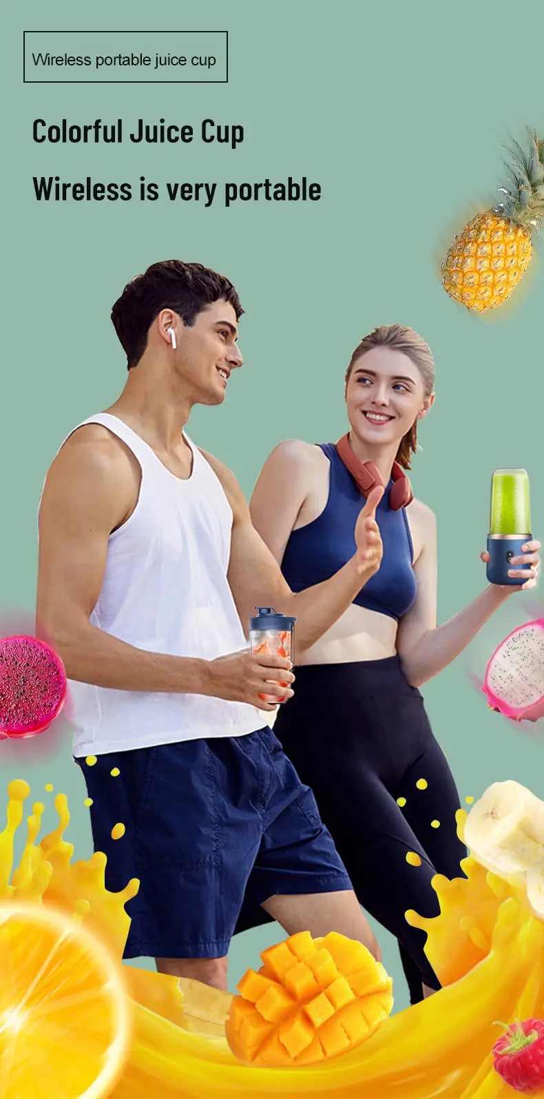 Portable Blender Bottle Electric 6 Blades Multifunction Juice Blender Fresh Juice Smoothie Blender Ice CrushCup Food Processor