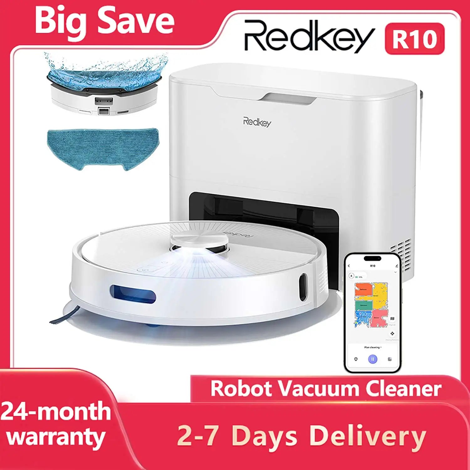 Redkey R10 Robot Vacuum Cleaner – 2-in-1 Mop, 4000Pa Suction, LiDAR Navigation