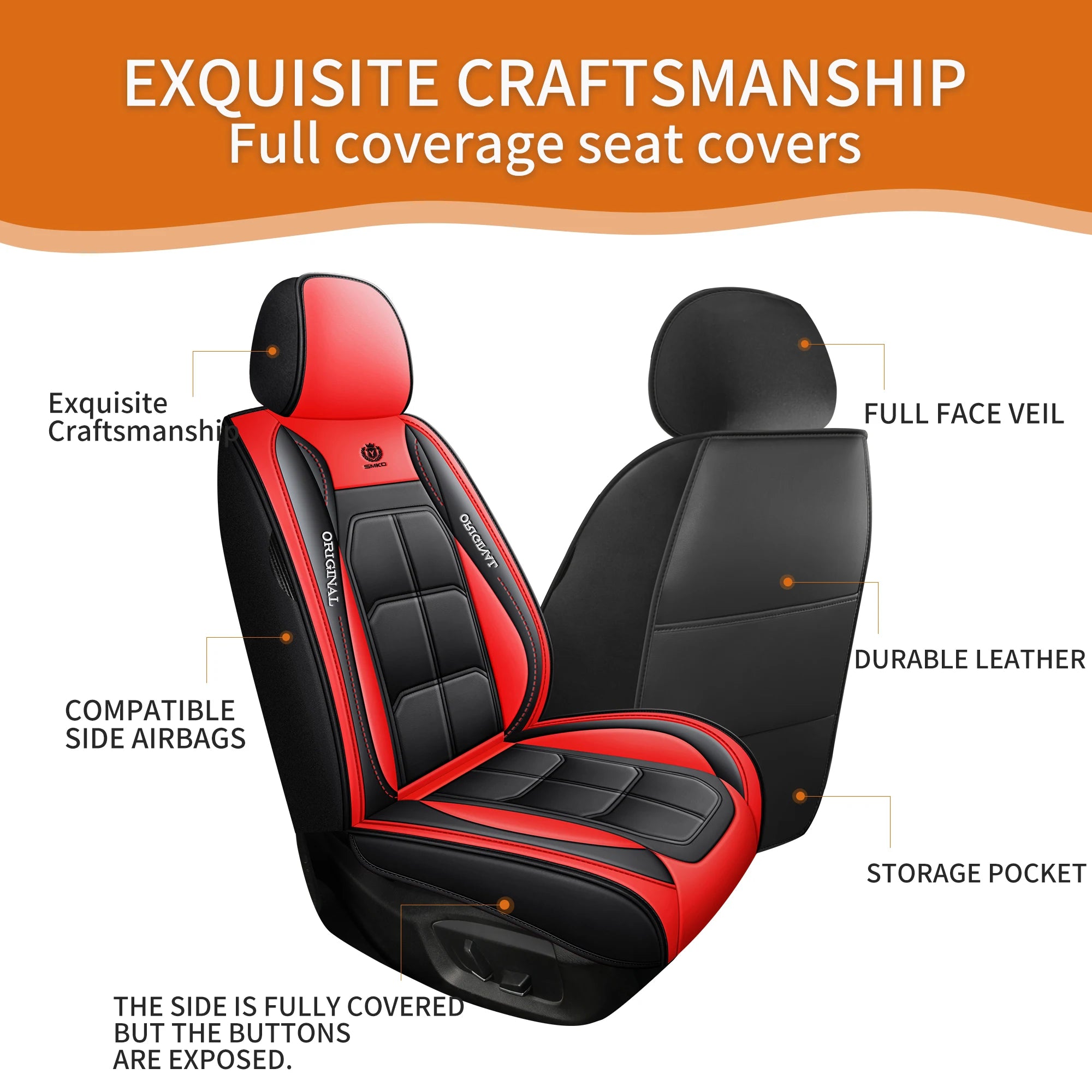 1pc Premium PU Leather Universal Fit Car Seat Cover All-Season Protector Mat with Soft Cushion Full Package Seat Cover
