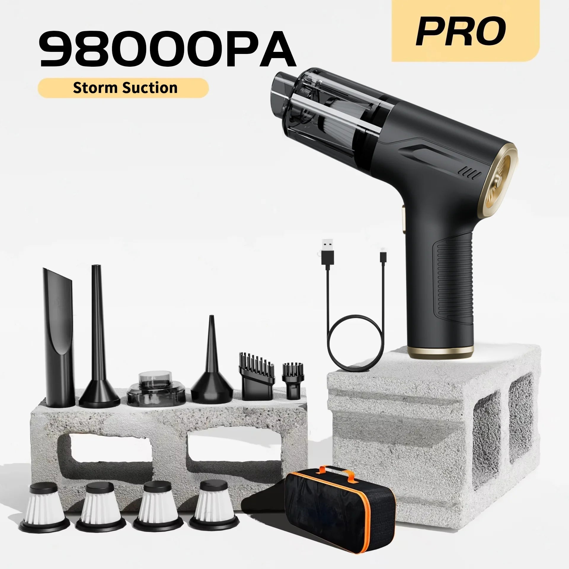 Mini Cordless Car Vacuum CENRR 98000PA Cleaner