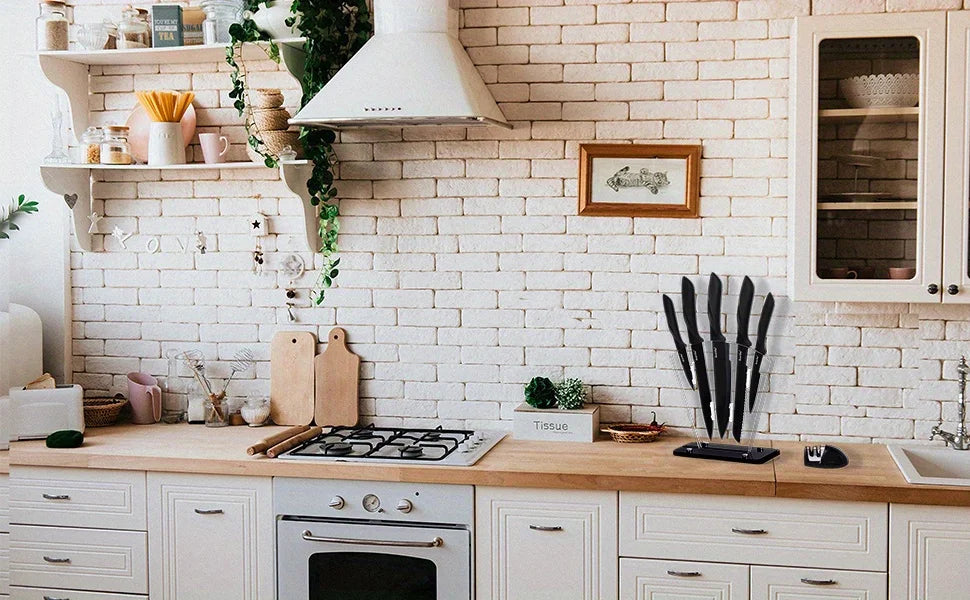 Kitchen knife 7-piece set, black professional stainless steel chef's knife with holder set home rust-proof and sharp meat cutter