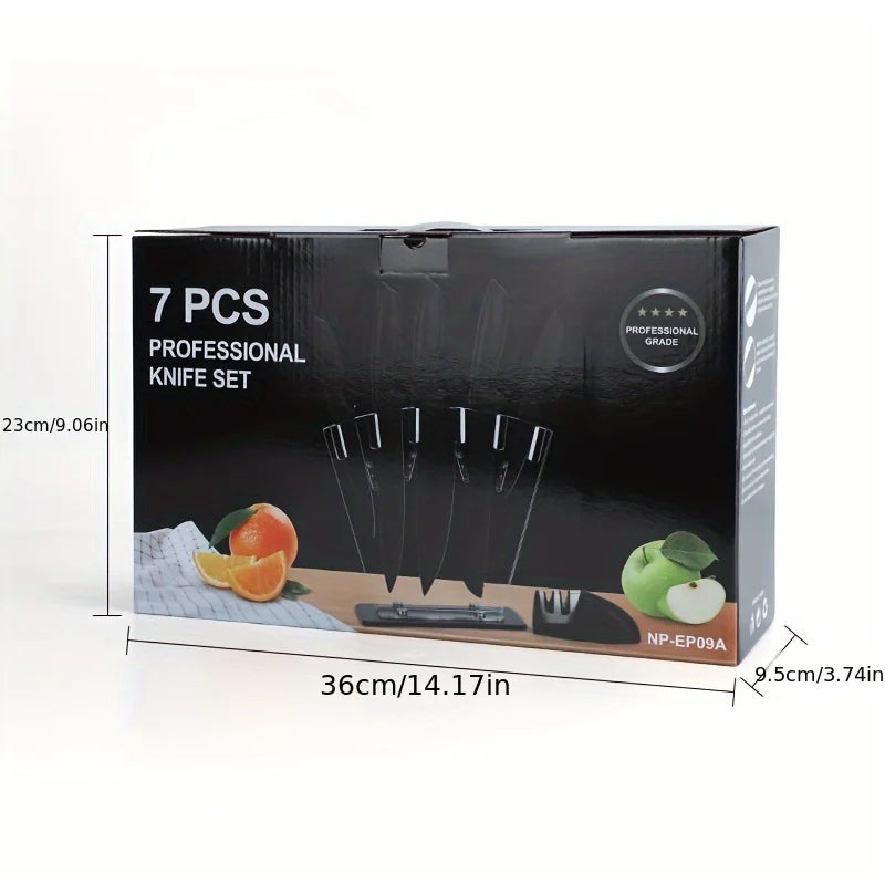Kitchen knife 7-piece set, black professional stainless steel chef's knife with holder set home rust-proof and sharp meat cutter