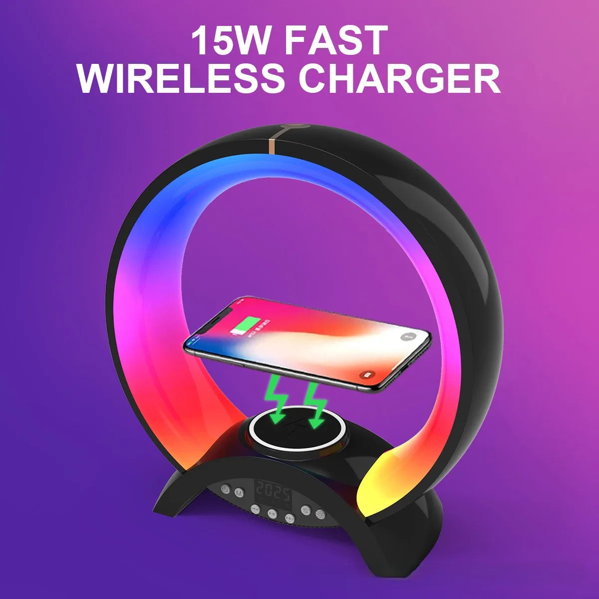 Rechargeable clock alarm clock RGB ambient music wireless charging bedside table lamp