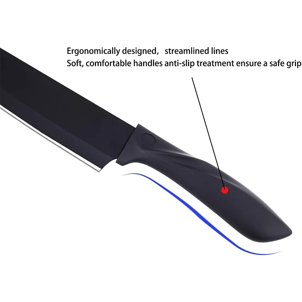 Kitchen knife 7-piece set, black professional stainless steel chef's knife with holder set home rust-proof and sharp meat cutter