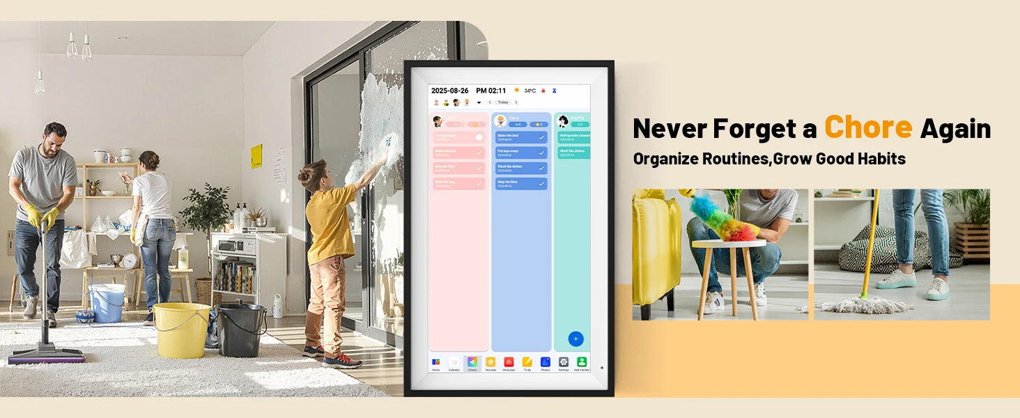 AHXJKA15.6 Inch Digital Smart Calendar Chore Chart 1080P Interactive Touchscreen Wall Desk Mount Electronic Smart Family Planner