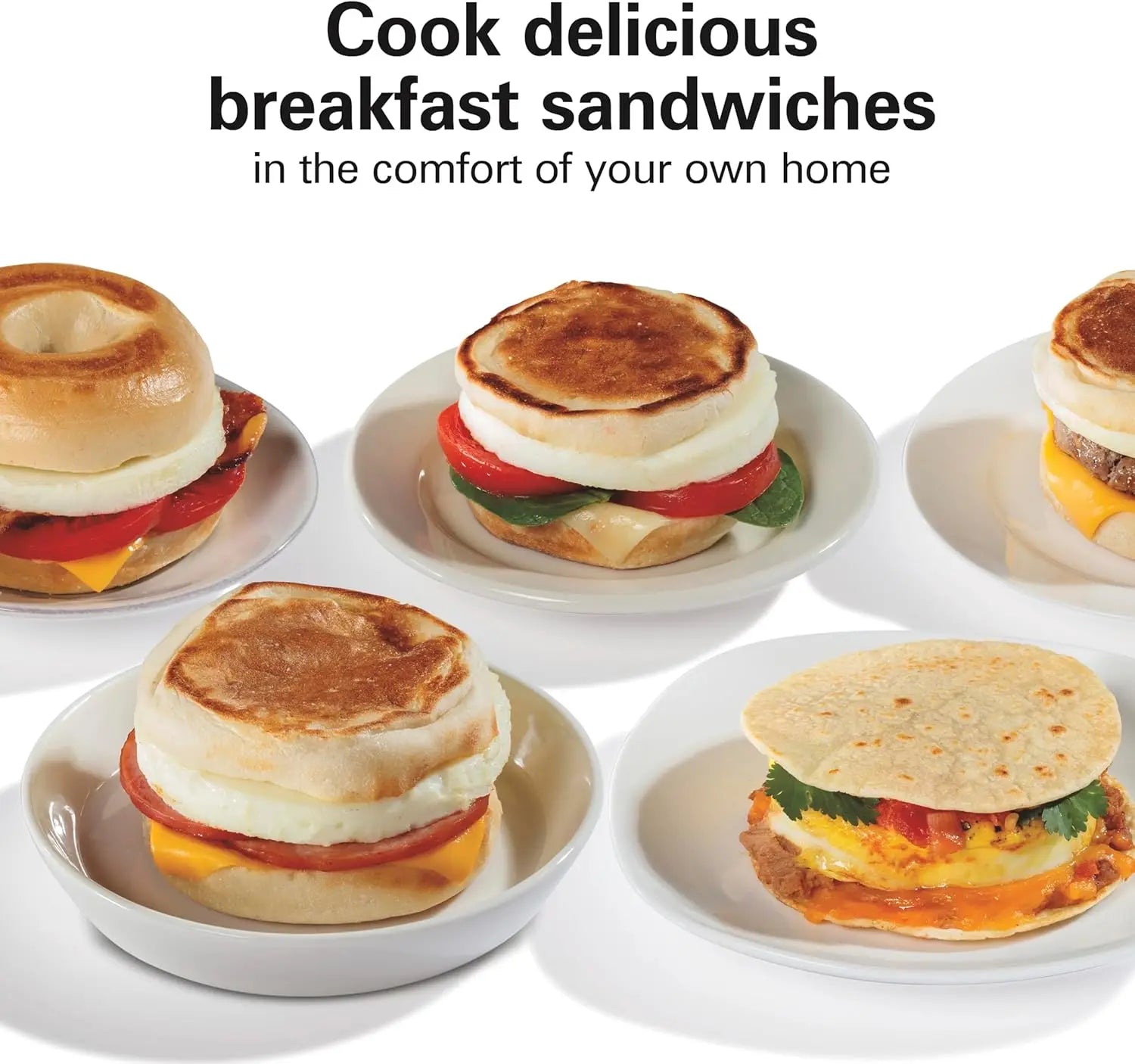 Dual Breakfast Sandwich Maker with Timer, Ready in 5 Minutes, Removable Dishwasher Safe PFAS-Free Non-Stick Egg C