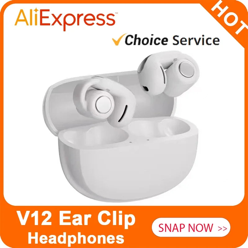 New V12 Earphones Wireless Bluetooth 5.3 Open Headsets HiFi Stereo Sport Earbuds HD Mic Call Ear Clip Headphones For BOSE Ultra