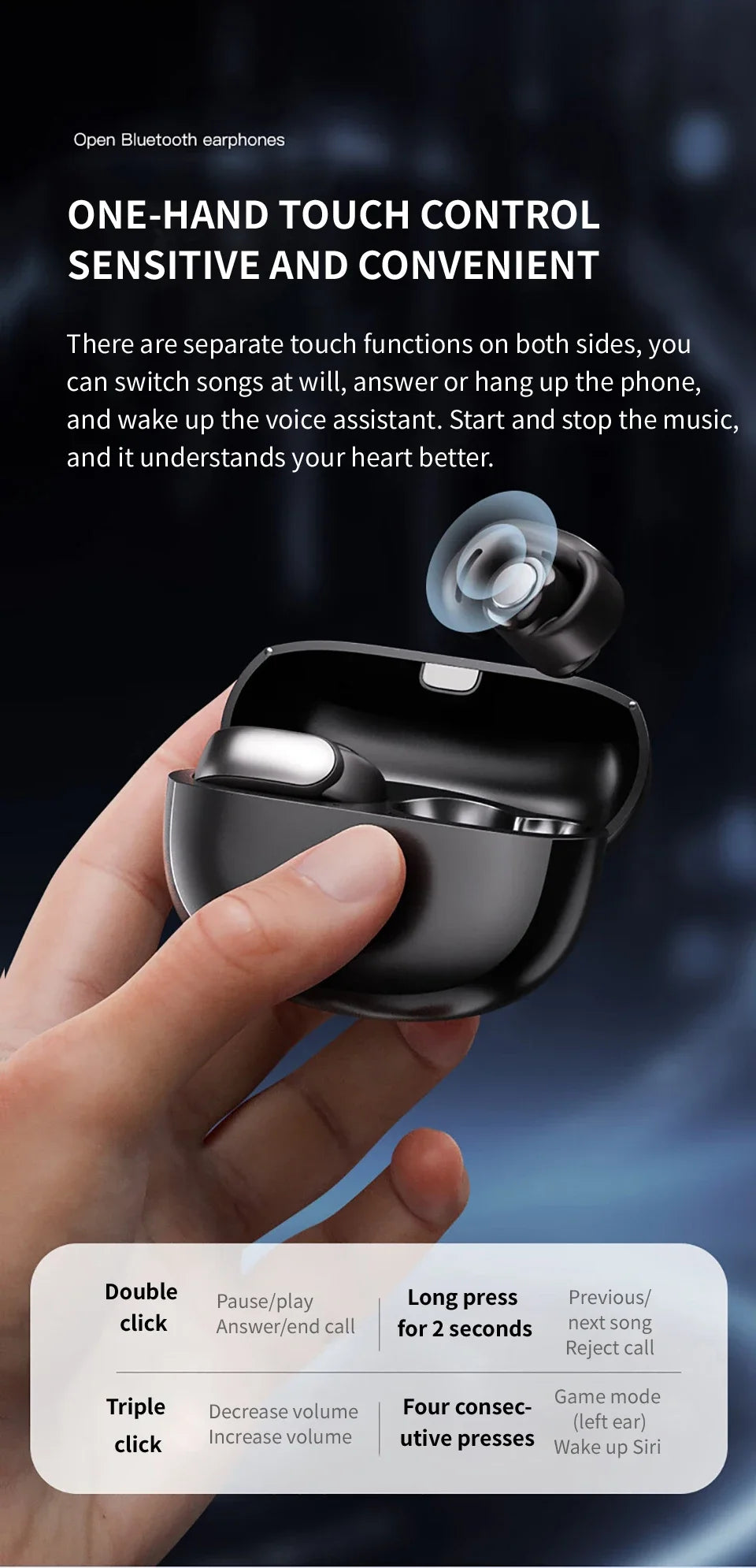 New V12 Earphones Wireless Bluetooth 5.3 Open Headsets HiFi Stereo Sport Earbuds HD Mic Call Ear Clip Headphones For BOSE Ultra