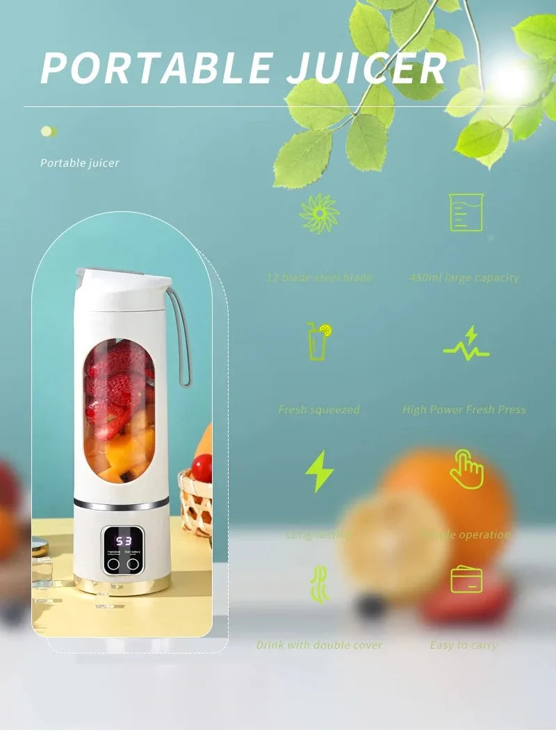 Portable Electric Juicer 450ml Juice Blenders USB Recharable Mini Fruit Mixer Wireless Juicer Bottle Fresh Juice Extractor