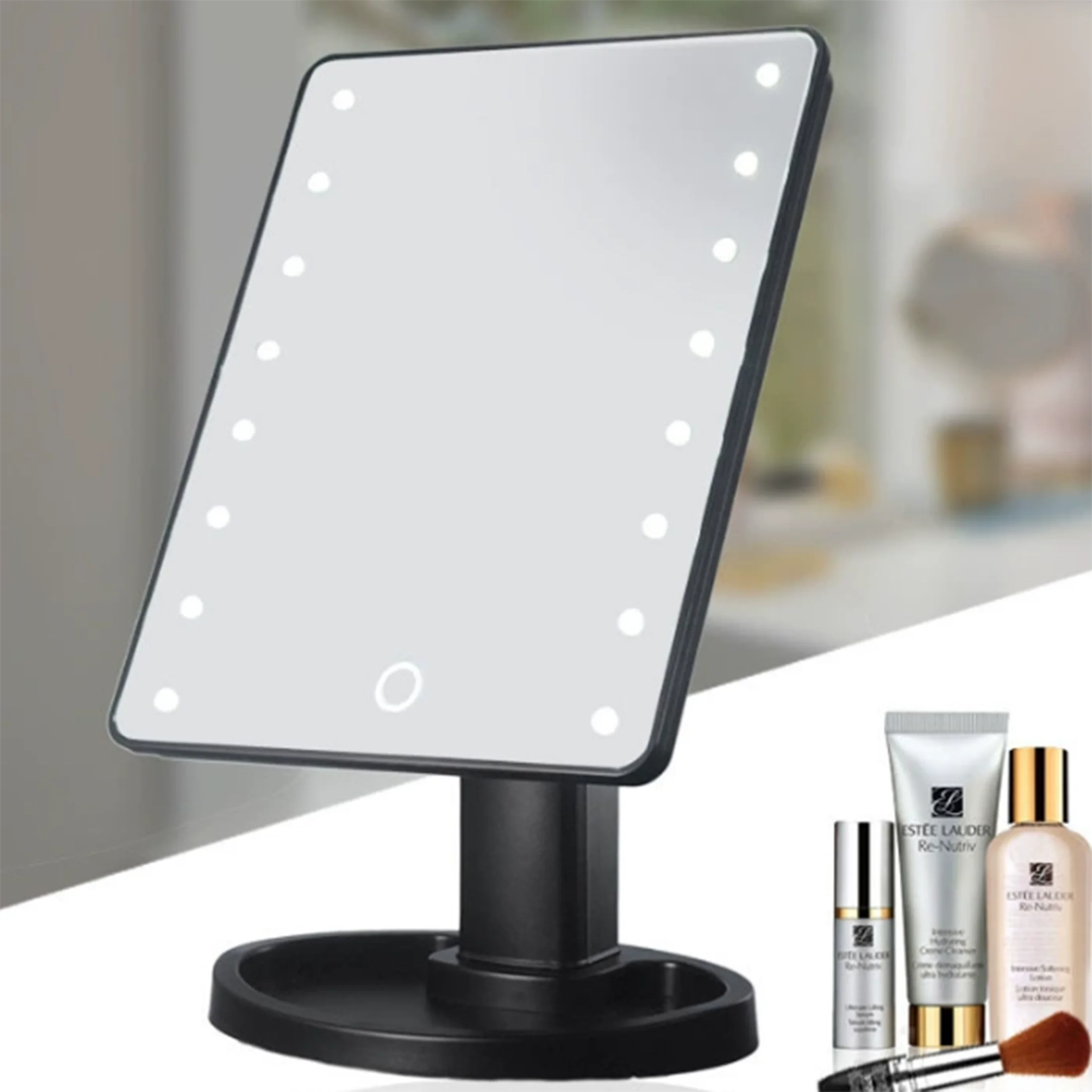 LED desktop luminous lamp cosmetic mirror desktop 360-degree rotary storage touch-sensitive cosmetic mirror