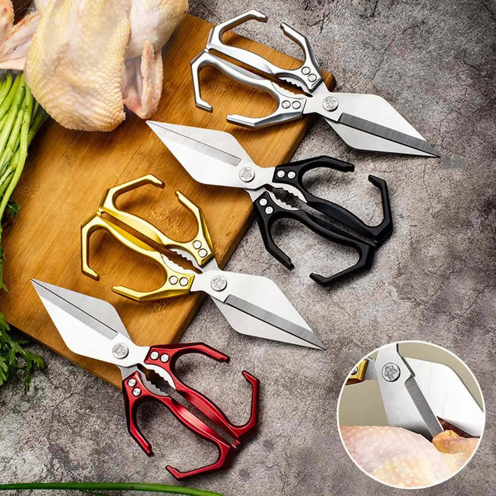 Kitchen Shears For Food Stainless Steel Meat Cutting Scissors Cooking Shears For Chicken Bottle Opener Clip Walnut Kitchen Tools
