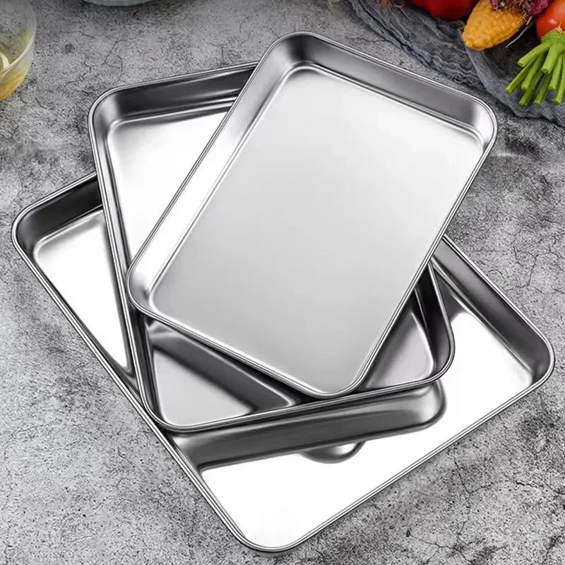 Kitchen Rectangle Stainless Steel Food Storage Serving Trays Sausage Noodles Fruits Dish Restaurant Hotel Metal Dinnerware Plate