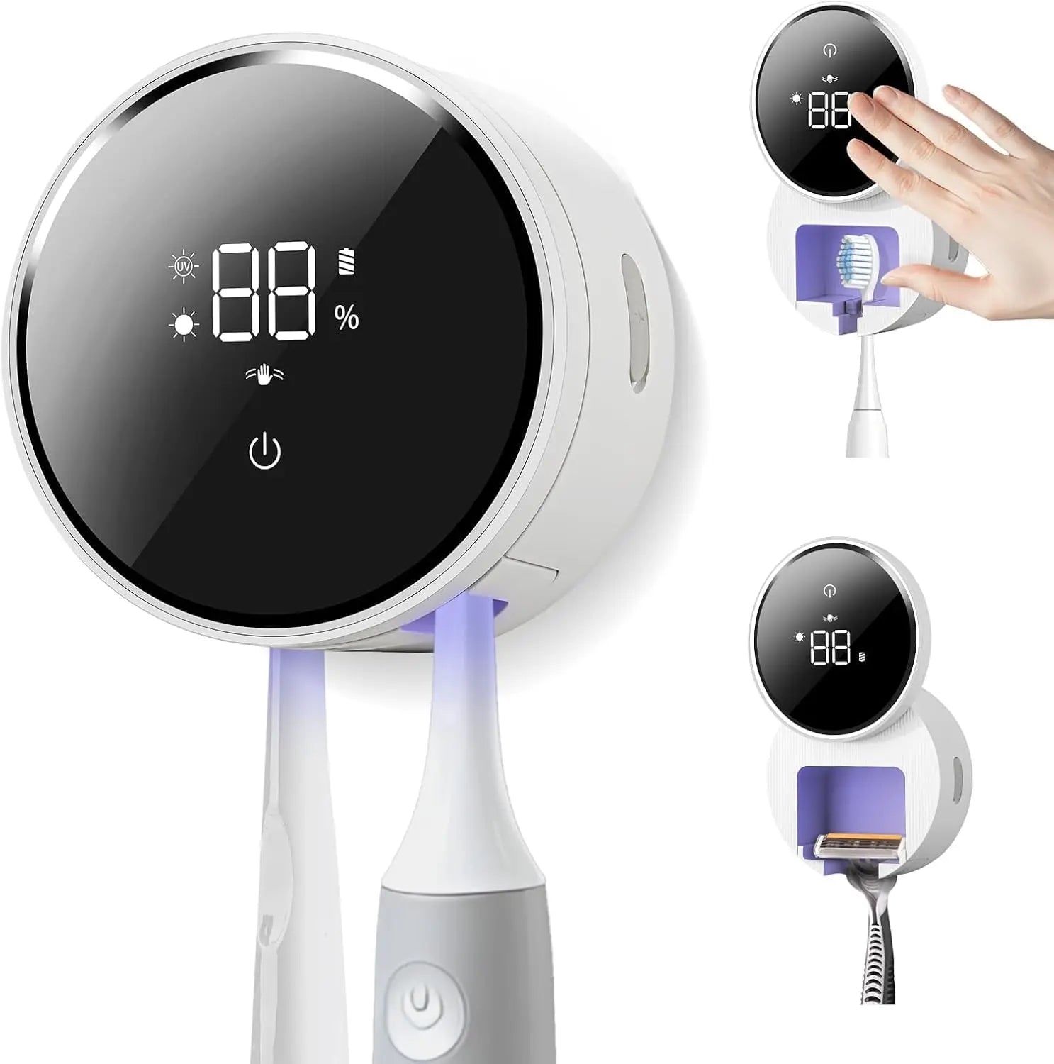 Wall Mounted Toothbrush Holder & Toothbrush Cleaner,Electric ToothBrush Holder, Razor Holder, with Auto Inductive Open/Close