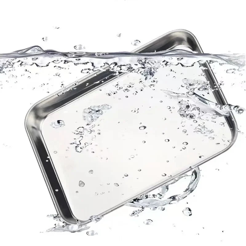 Kitchen Rectangle Stainless Steel Food Storage Serving Trays Sausage Noodles Fruits Dish Restaurant Hotel Metal Dinnerware Plate