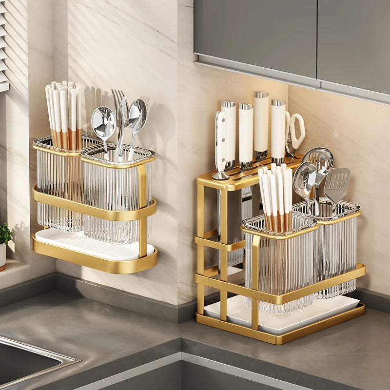 Kitchen knife rack, chopstick holder, wall-mounted multifunctional countertop, cutting board, and tool storage rack