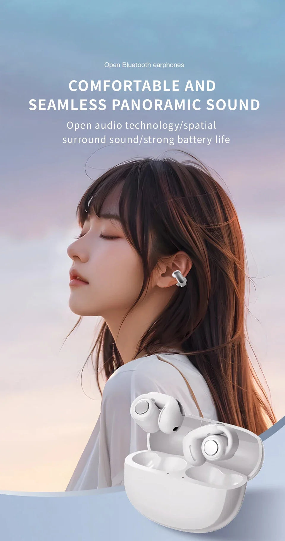 New V12 Earphones Wireless Bluetooth 5.3 Open Headsets HiFi Stereo Sport Earbuds HD Mic Call Ear Clip Headphones For BOSE Ultra