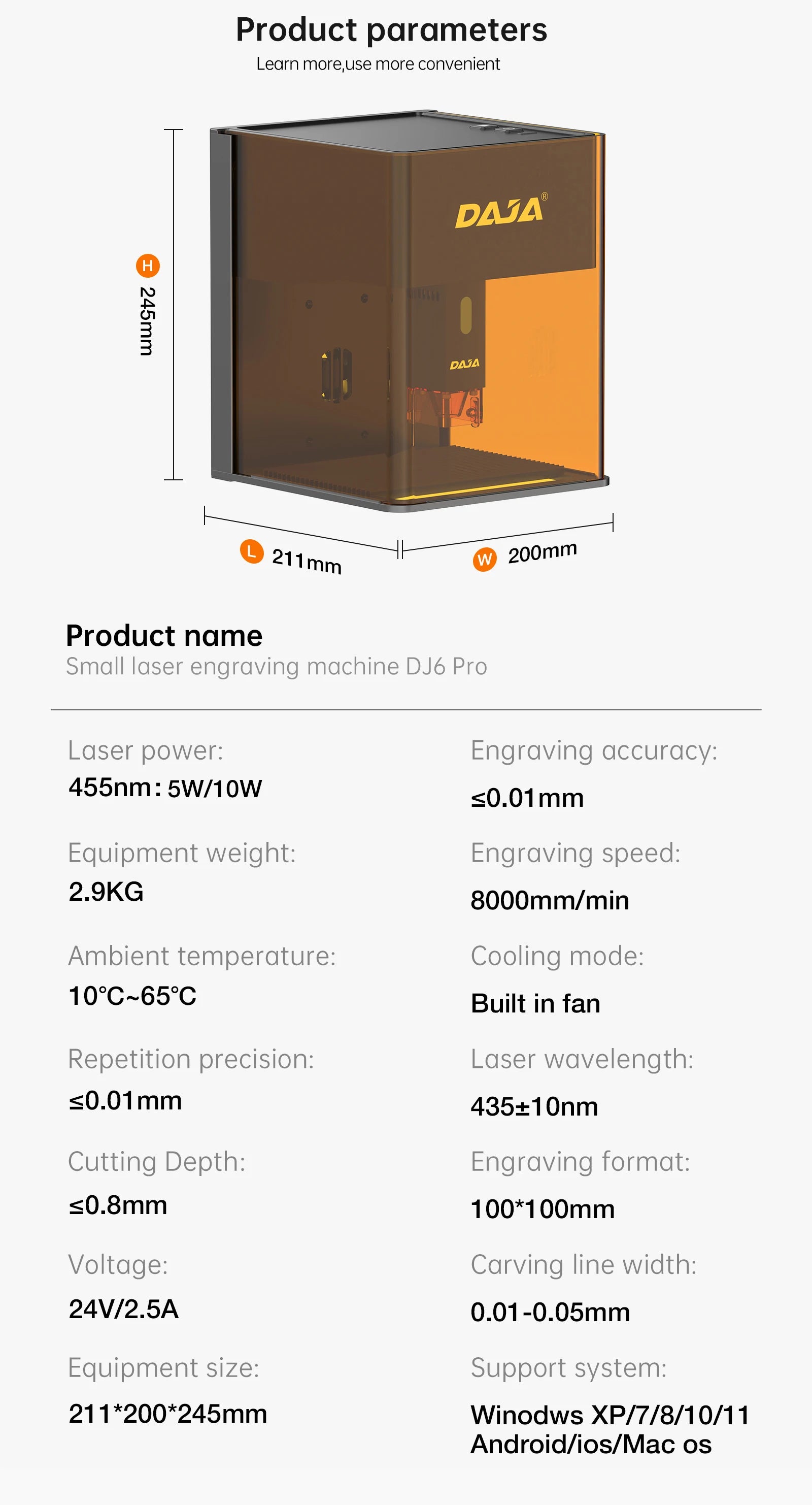 DAJA DJ6 Pro Mini Laser Engraving Machine Safety Cover Cut Business Engraving Machine for Metal JewelryWood Acrylic Glass