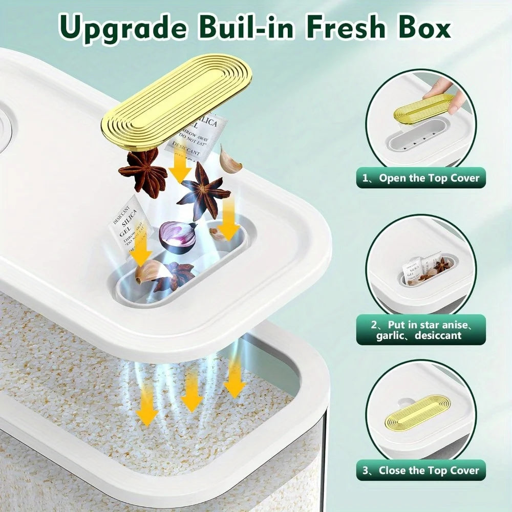 5kg/10kg Rice Dispenser - Large Pantry Storage Container with Measuring Cup & Time Markings