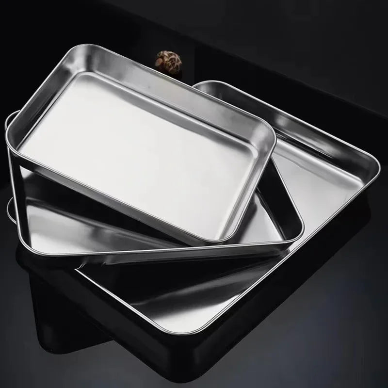 Kitchen Rectangle Stainless Steel Food Storage Serving Trays Sausage Noodles Fruits Dish Restaurant Hotel Metal Dinnerware Plate