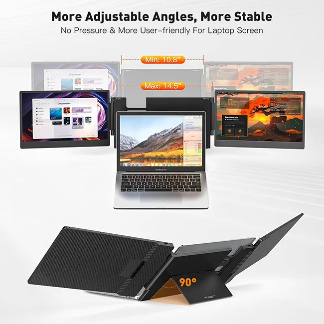 14 Inches Triple Portable IPS LCD Monitor Screen with Type C Interface Excellent for 13"-17" Laptop & Speaker Fit