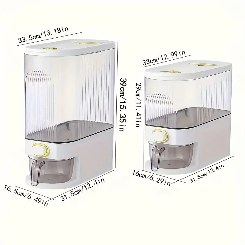 5kg/10kg Rice Dispenser - Large Pantry Storage Container with Measuring Cup & Time Markings