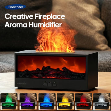Creative Fireplace Aroma Diffuser Flame Air Humidifier Colorful Lights w/ Remote for Home Office Holiday Gifts/Essential oil set