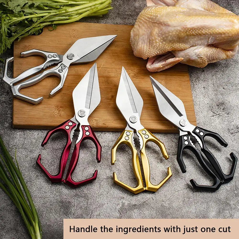 Kitchen Shears For Food Stainless Steel Meat Cutting Scissors Cooking Shears For Chicken Bottle Opener Clip Walnut Kitchen Tools