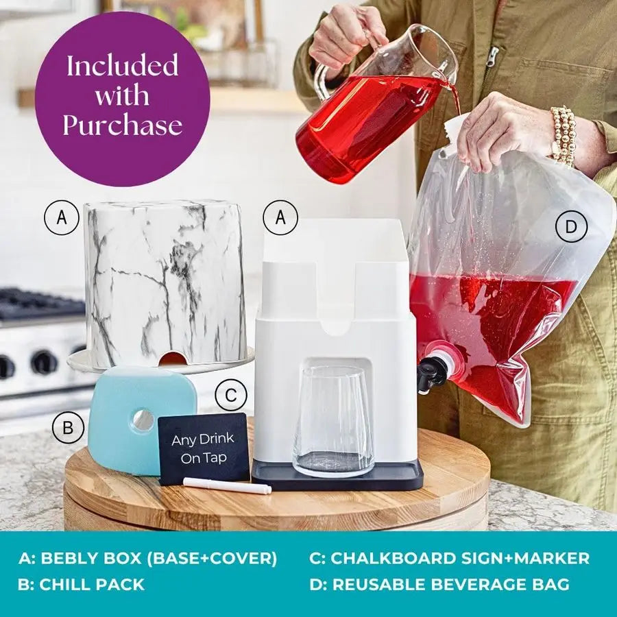 Box Drink Dispenser and Wine Dispenser Marble Design Insulated No Sweating No Watered Down Drinks Simple Stylish Mess Free Bever