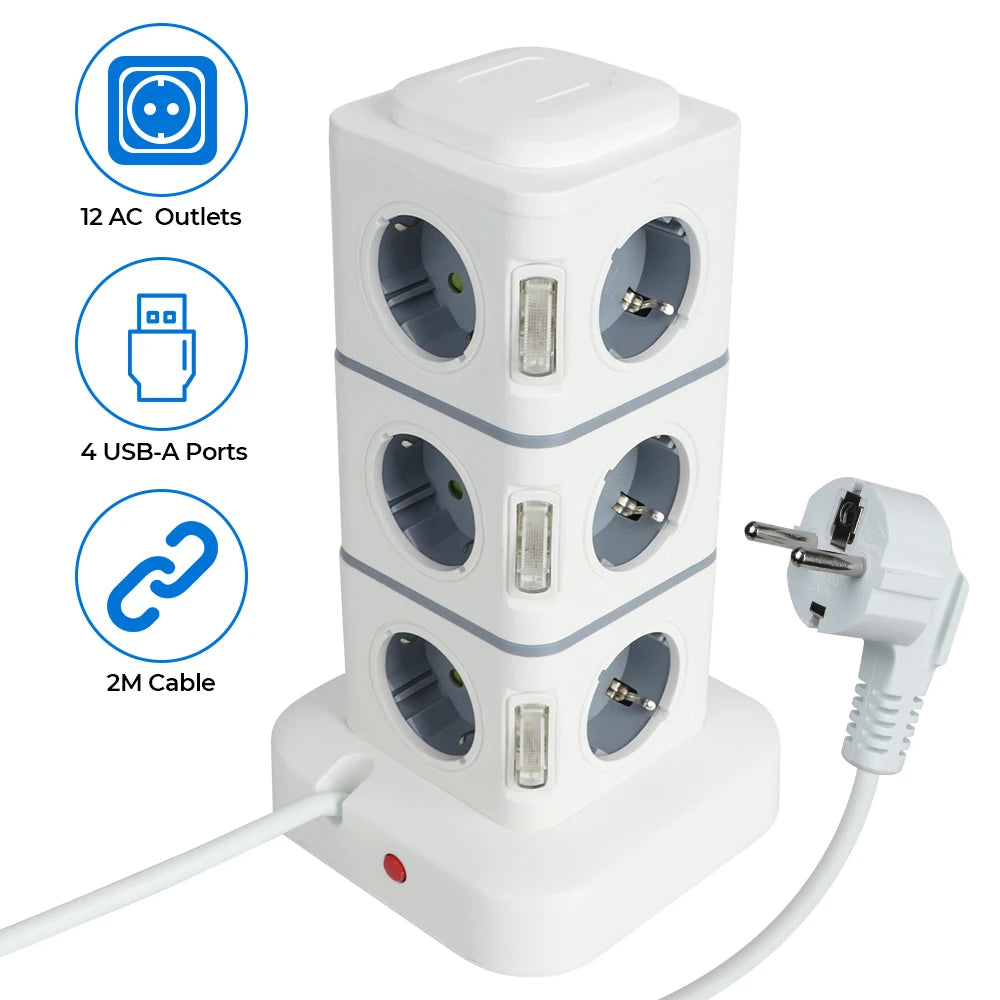 12-Outlet Tower Power Strip with USB