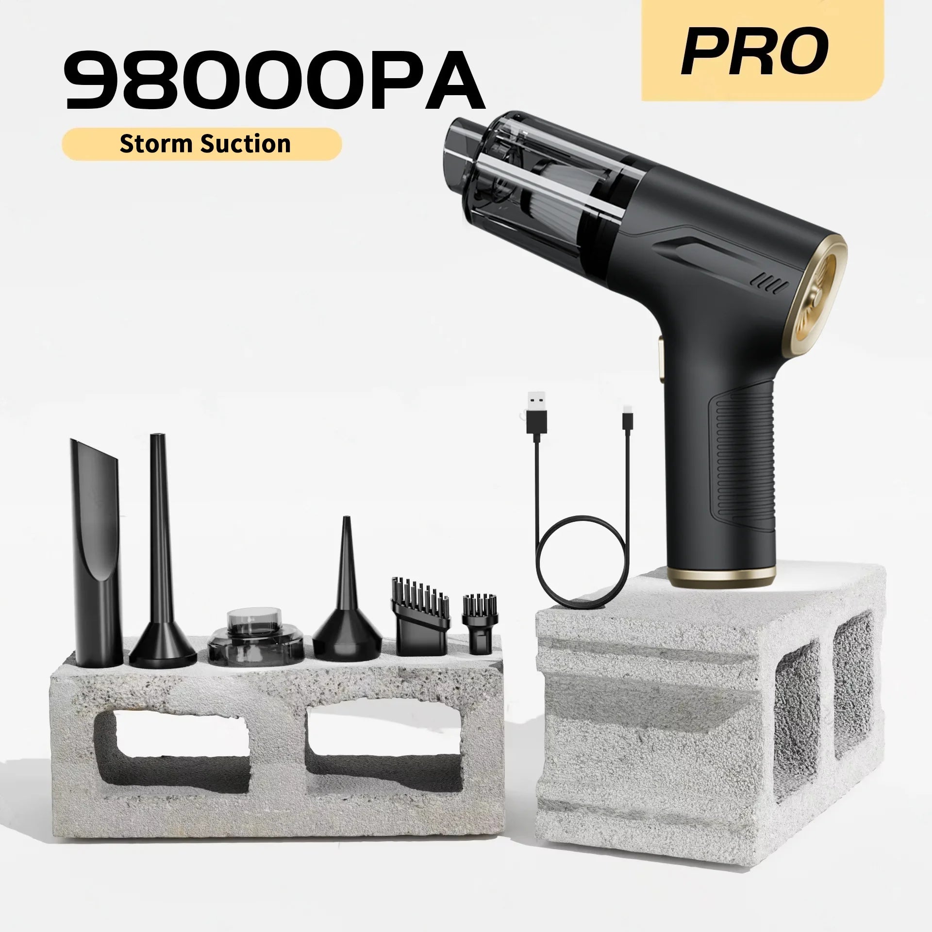 Mini Cordless Car Vacuum CENRR 98000PA Cleaner