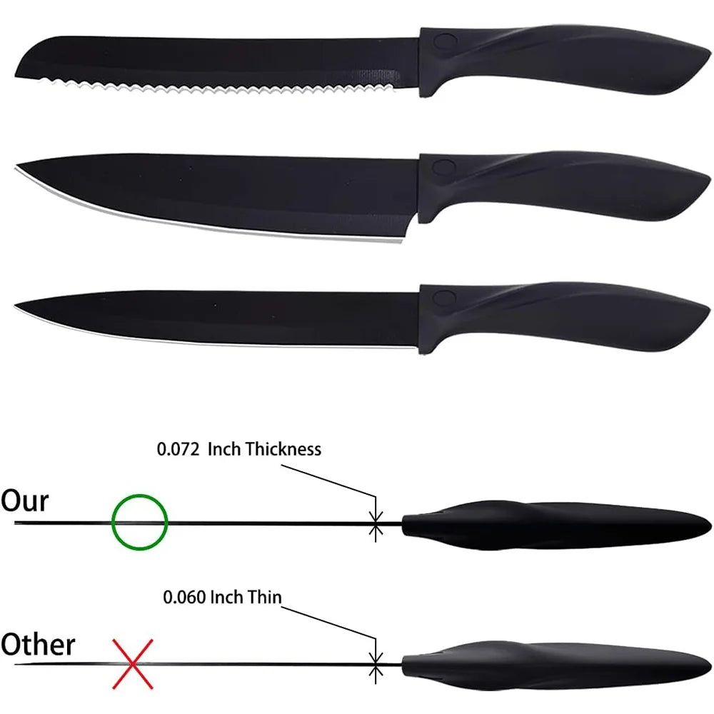 Kitchen knife 7-piece set, black professional stainless steel chef's knife with holder set home rust-proof and sharp meat cutter