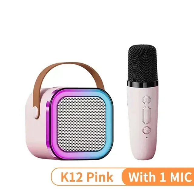 New Portable Bluetooth K12 Karaoke Machine Speaker With 1-2 Wireless Microphones HiFi Singing Family Loudspeaker Children's Gift