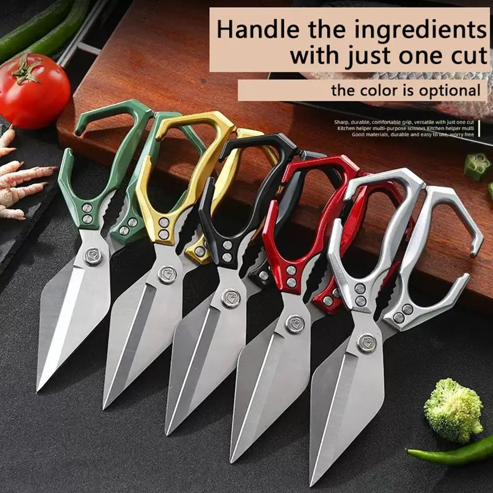Kitchen Shears For Food Stainless Steel Meat Cutting Scissors Cooking Shears For Chicken Bottle Opener Clip Walnut Kitchen Tools