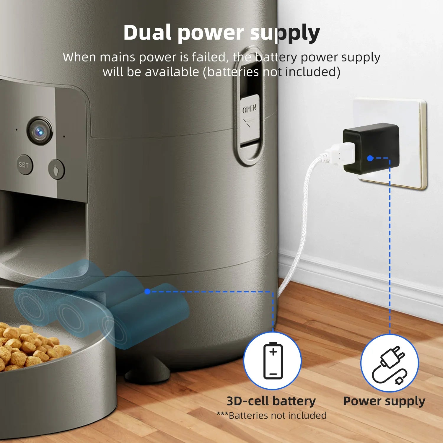 2 L Automatic Pet Feeder with Photography Cat and Dog Food Dispenser Smart Timer No Night Vision Pet Feeding Supplies