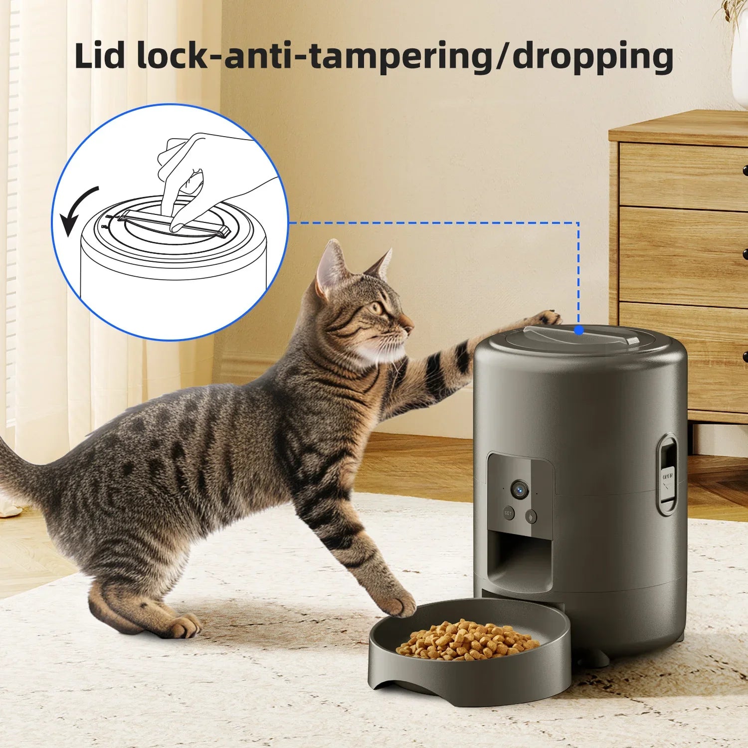 2 L Automatic Pet Feeder with Photography Cat and Dog Food Dispenser Smart Timer No Night Vision Pet Feeding Supplies
