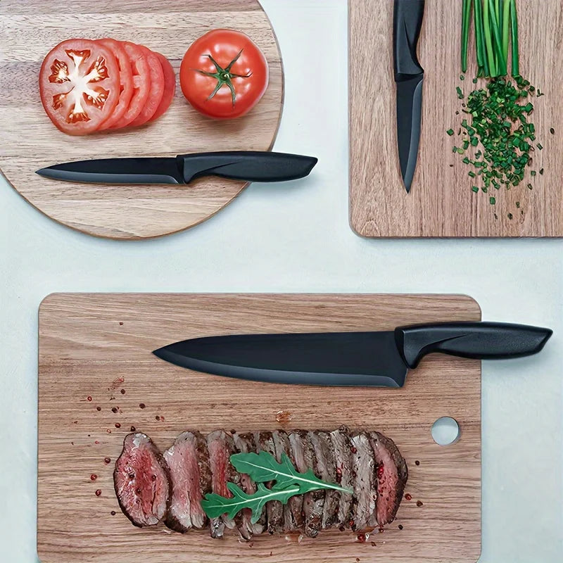 Kitchen knife 7-piece set, black professional stainless steel chef's knife with holder set home rust-proof and sharp meat cutter