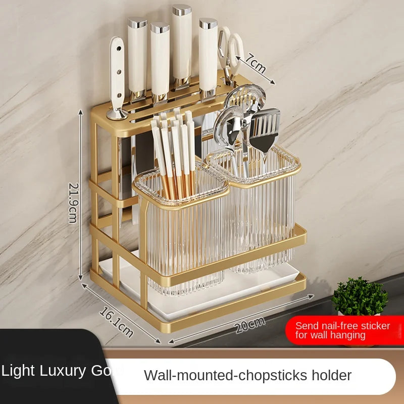 Kitchen knife rack, chopstick holder, wall-mounted multifunctional countertop, cutting board, and tool storage rack