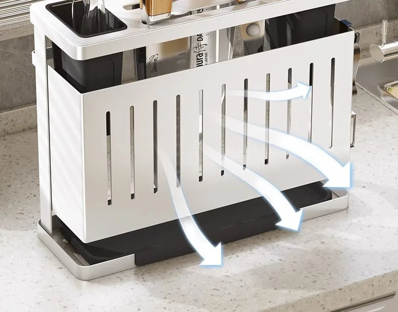 Kitchen Knife Holder Storage Rack Wall-Mounted Multi-purpose Storage Knife Rack Detachable Stainless Steel With Brackets Hooks