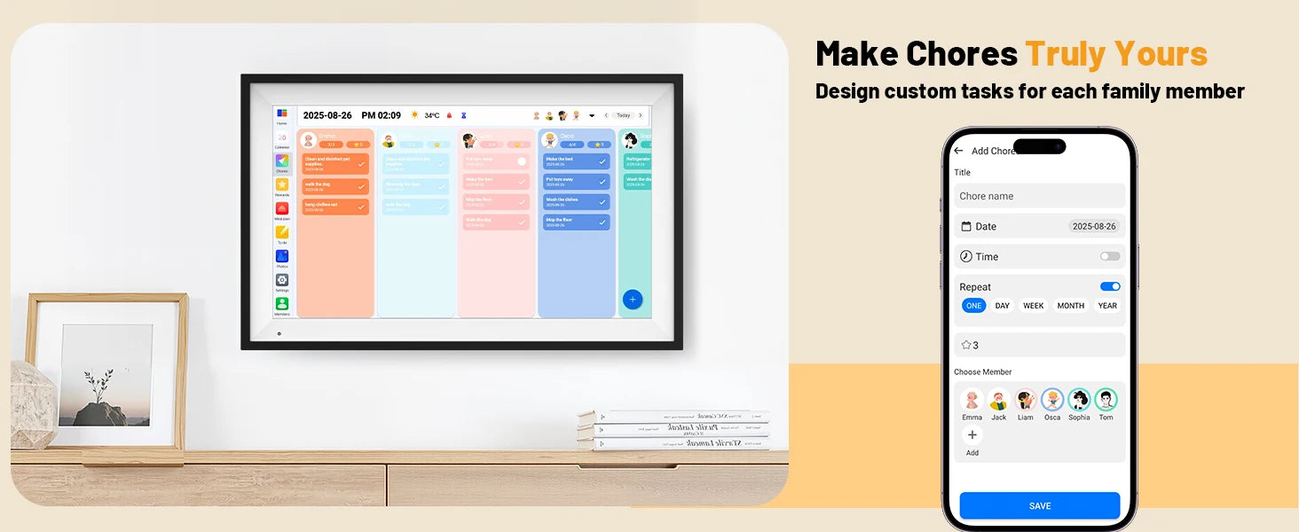 AHXJKA15.6 Inch Digital Smart Calendar Chore Chart 1080P Interactive Touchscreen Wall Desk Mount Electronic Smart Family Planner