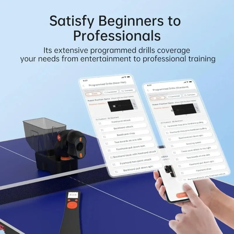 Discount upgrade   Table Tennis Robot,Portable Ping Pong Machine, APP Control, 264 Built in Routines,150 Ball Capacity,Customize